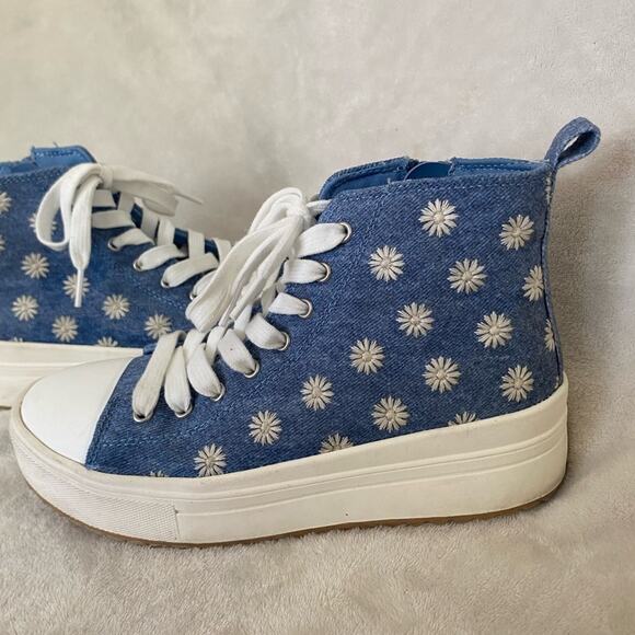 Blue Floral High-Top Sneakers - Picture 1 of 9